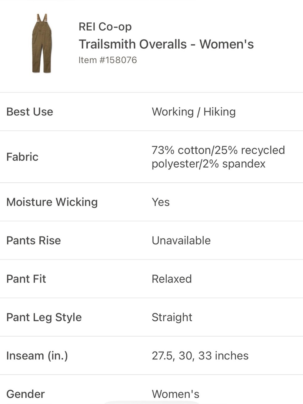 REI Co-Op Trailsmith Overalls (Women's) - Picture 3 of 11